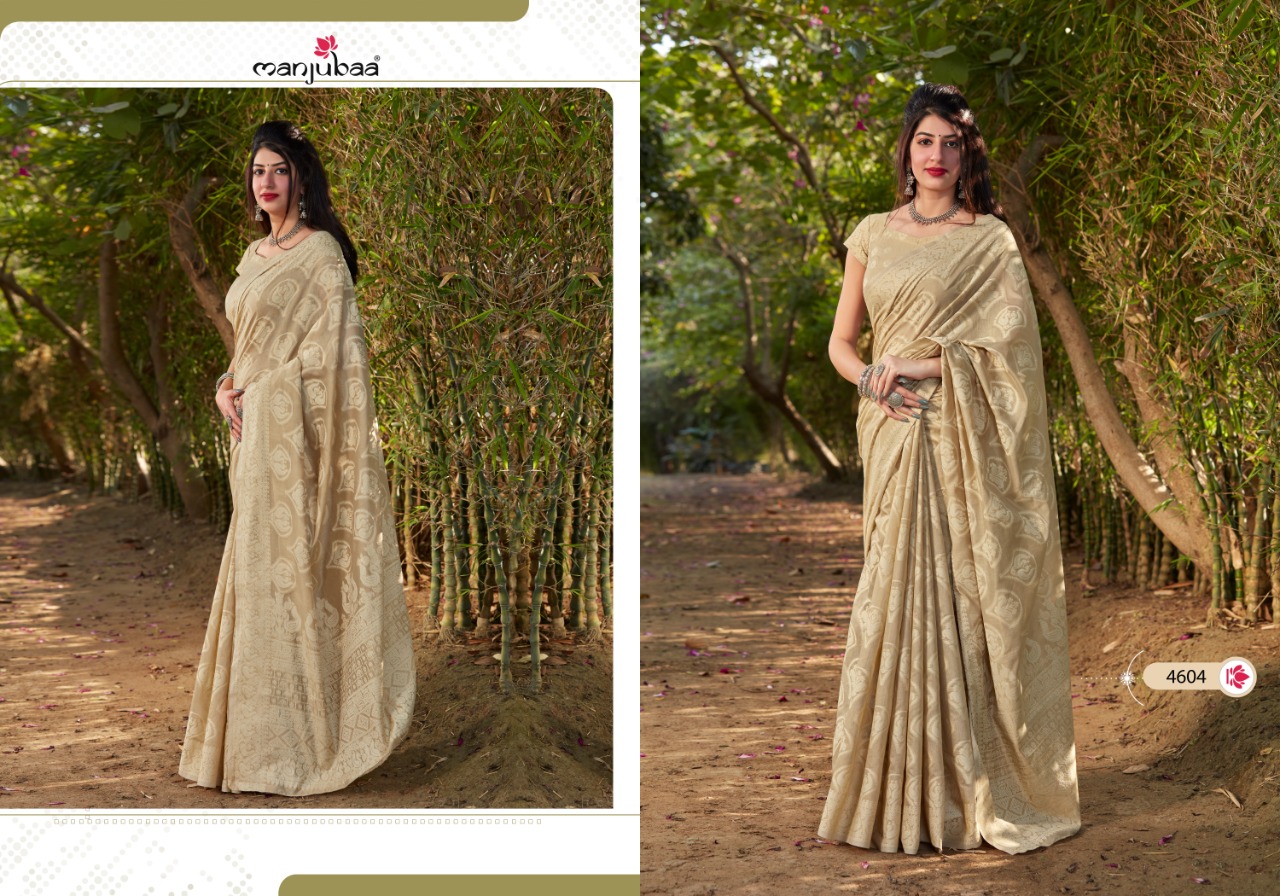 manjubaa clothing muskaan silk series 4601 to 4606 saree catalog