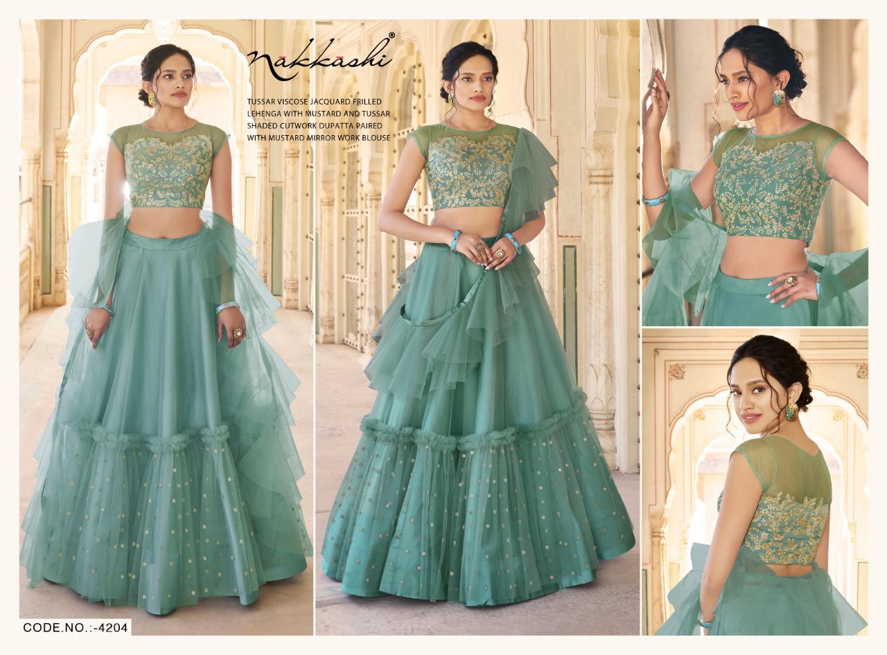 nakkashi eira satin silk gorgeous look lehngha catalog