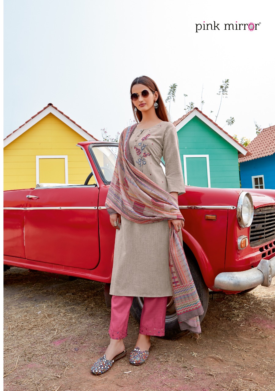 pink mirror dream viscose innovative style kurti with pant and dupatta catalog