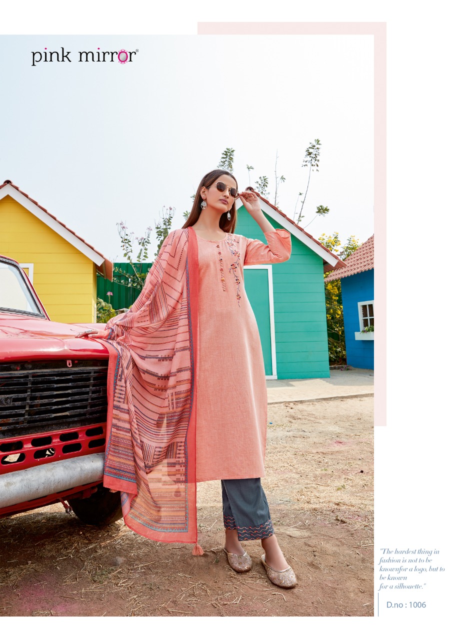 pink mirror dream viscose innovative style kurti with pant and dupatta catalog