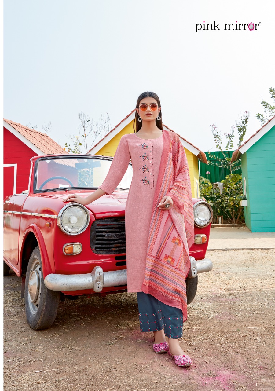 pink mirror dream viscose innovative style kurti with pant and dupatta catalog