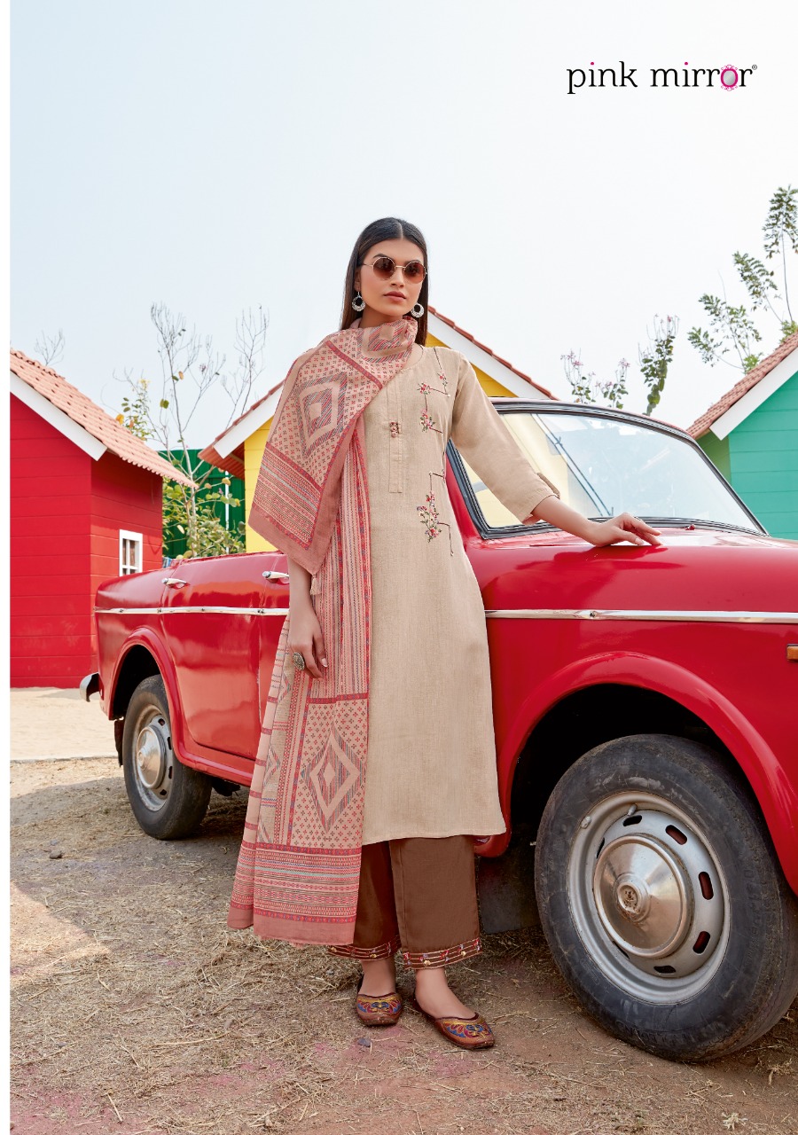 pink mirror dream viscose innovative style kurti with pant and dupatta catalog