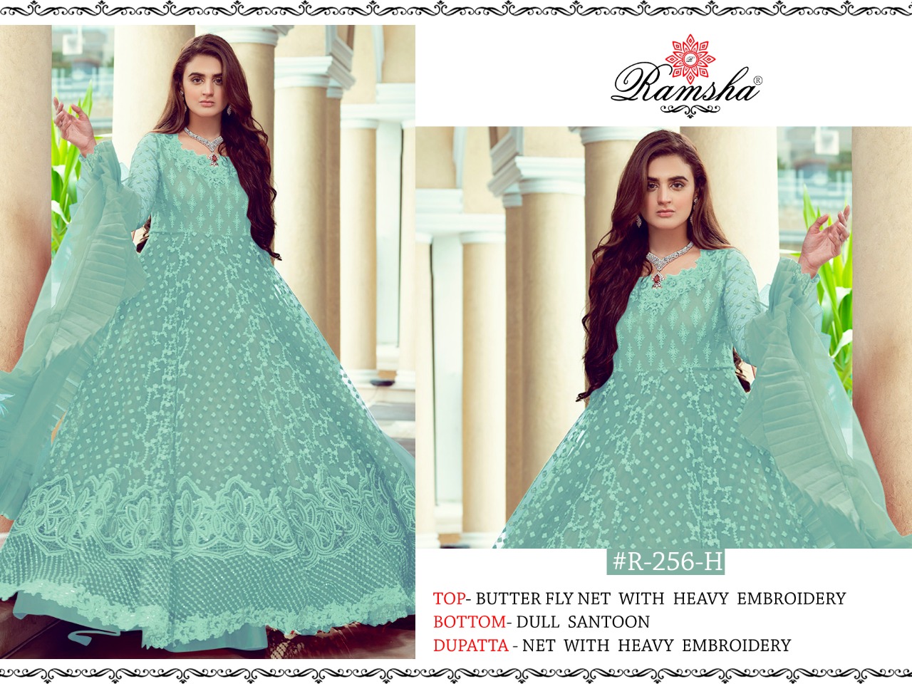 ramsha r 256 h nx light butterfly net catchy look gown style single