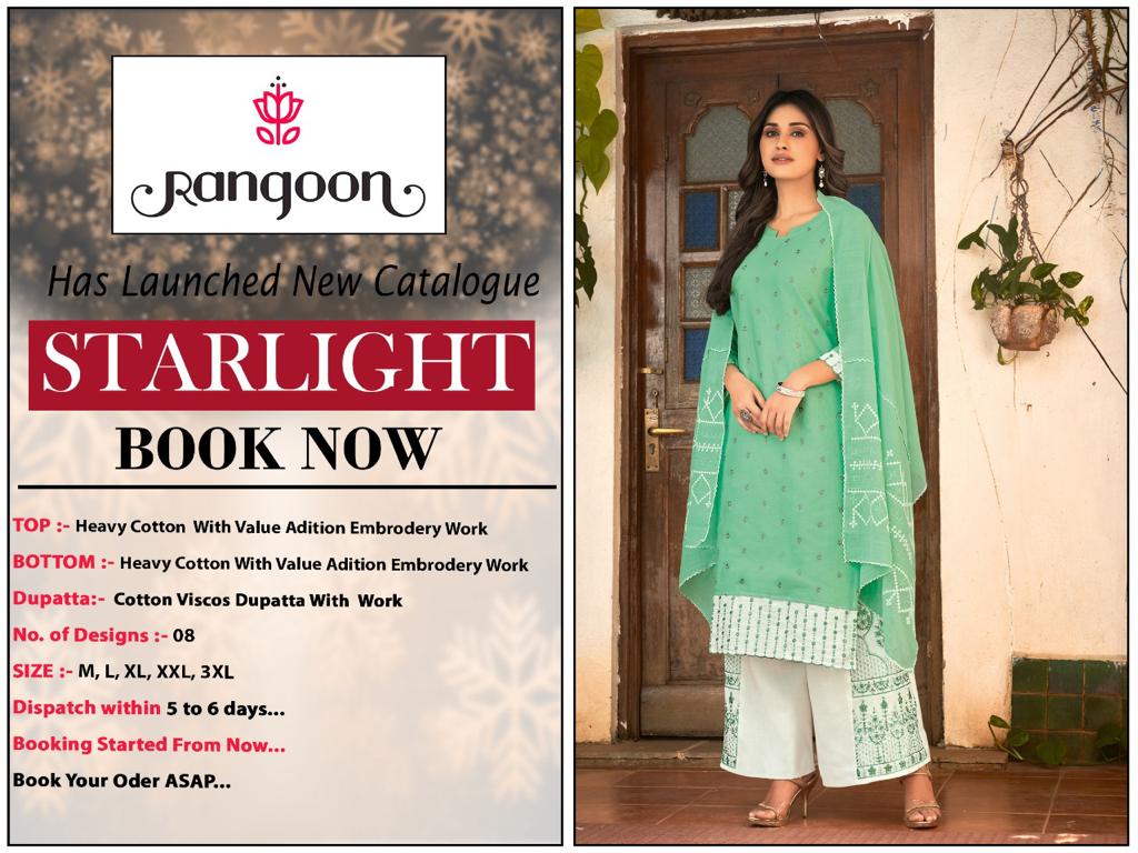 rangoon starlight cotton authentic fabric kurti with bottom and dupatta catalog