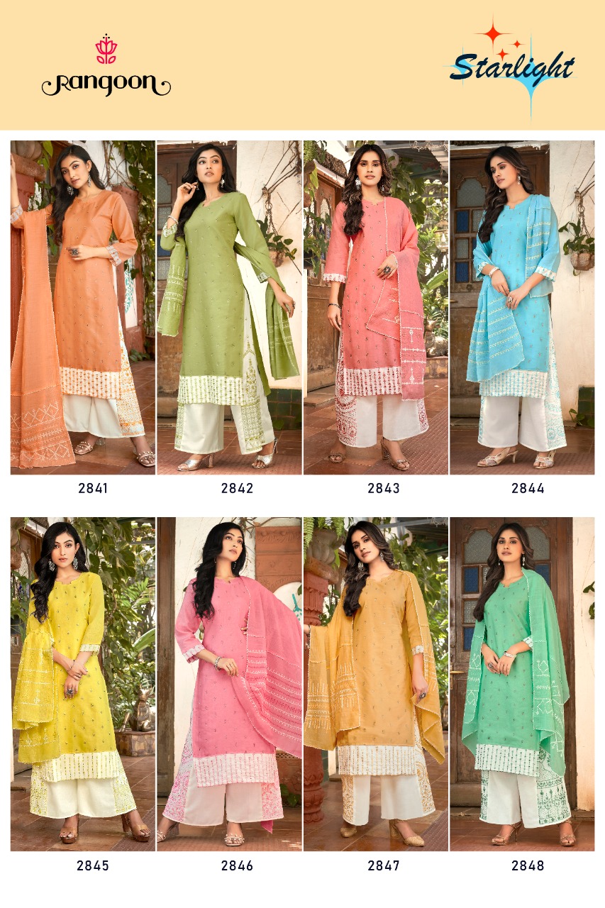 rangoon starlight cotton authentic fabric kurti with bottom and dupatta catalog