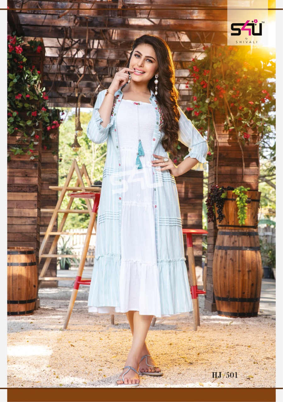 s4u hello jacket vol 5 rayon new and mordern style gown style kurti with jacket catalog