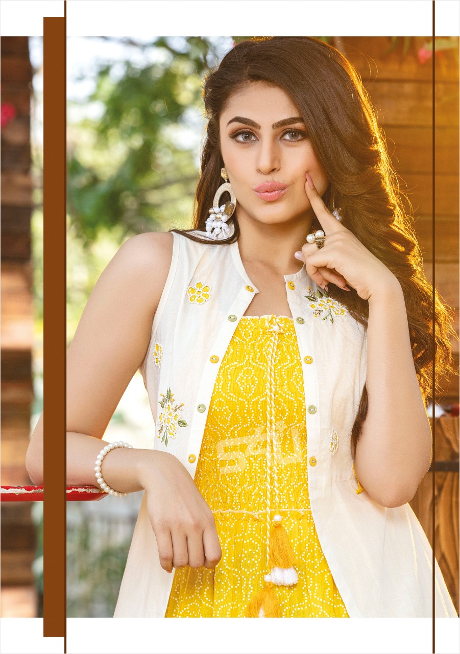 s4u hello jacket vol 5 rayon new and mordern style gown style kurti with jacket catalog