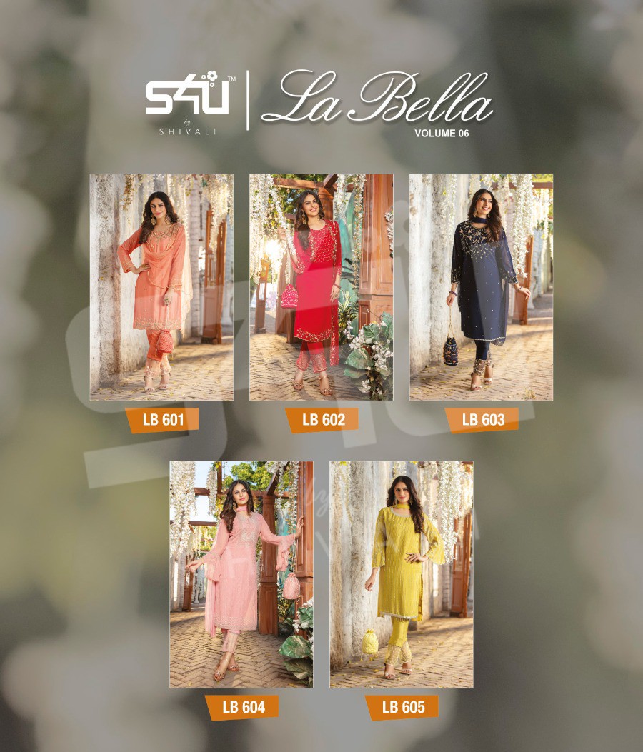 s4u la bella vol 6 georgette attractive kurti with pant catalog