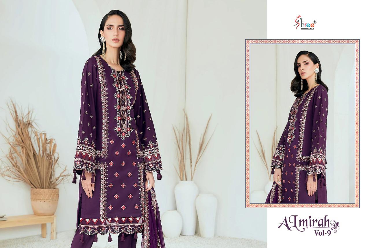 shree fab al mirah vol 9 pure lawn festive look  salwar suit catalog