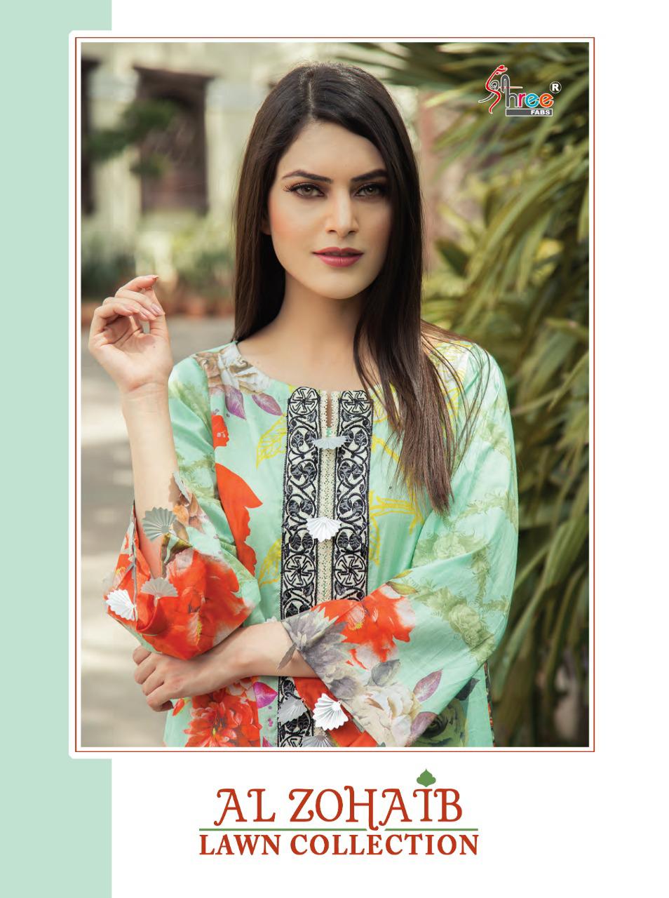 shree fab al zohaib lawn collection cotton exclusive print look siffon dupatta salwar suit catalog