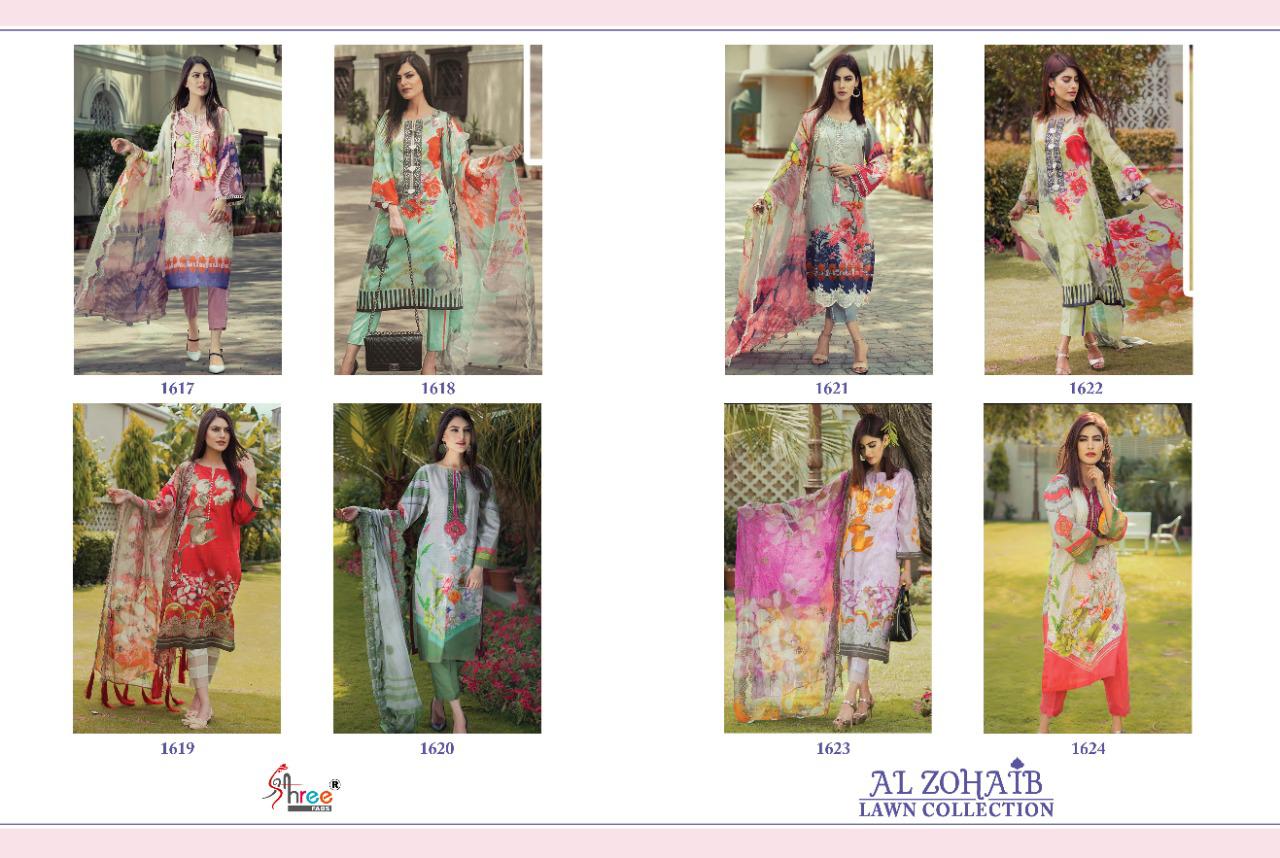 shree fab al zohaib lawn collection cotton exclusive print look siffon dupatta salwar suit catalog