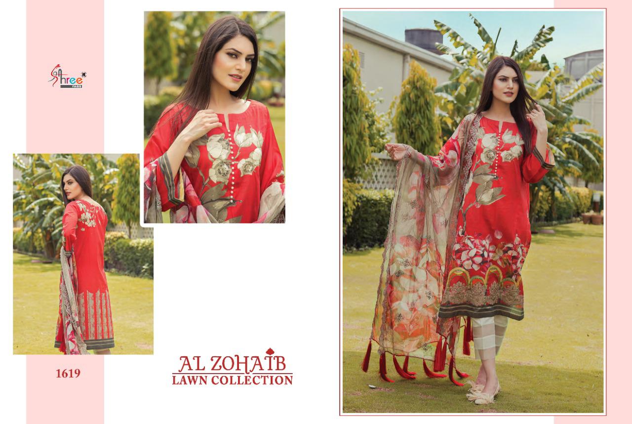 shree fab al zohaib lawn collection cotton exclusive print look siffon dupatta salwar suit catalog