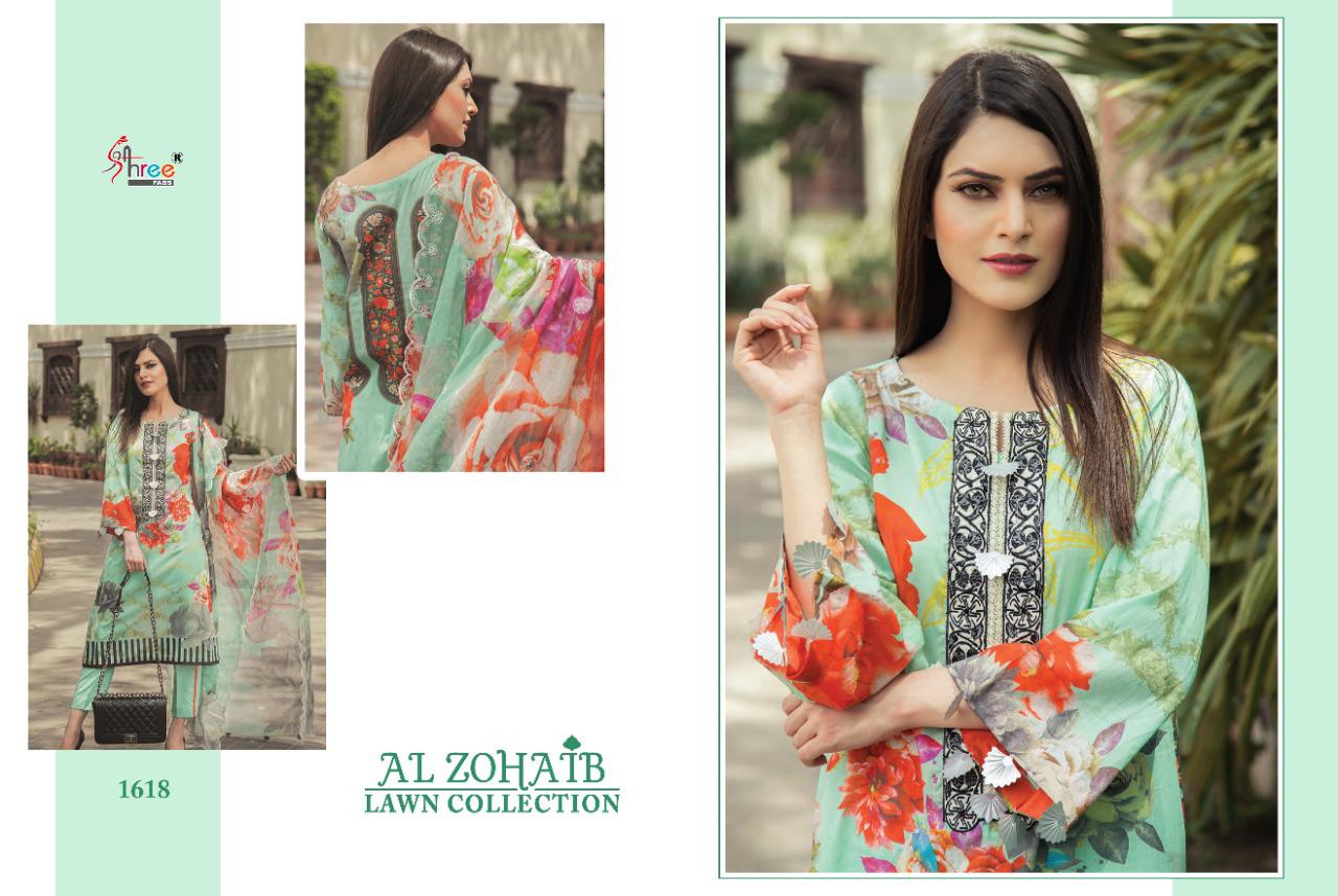 shree fab al zohaib lawn collection cotton exclusive print look siffon dupatta salwar suit catalog