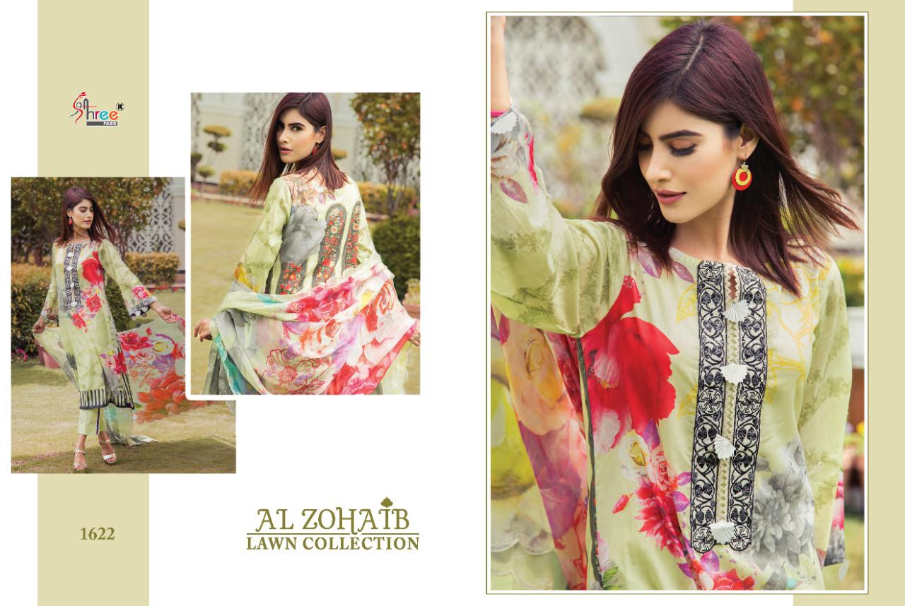 shree fab al zohaib lawn collection cotton exclusive print look siffon dupatta salwar suit catalog