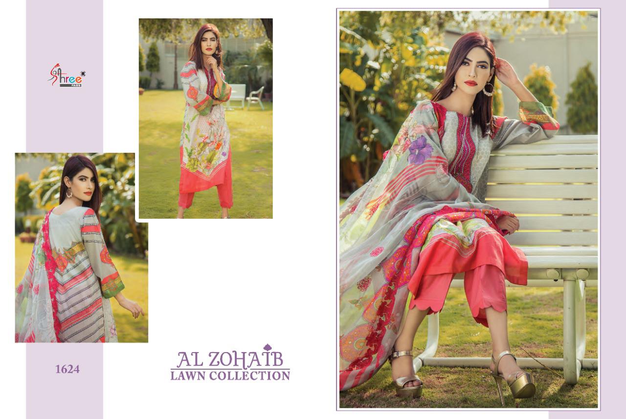 shree fab al zohaib lawn collection cotton exclusive print look siffon dupatta salwar suit catalog