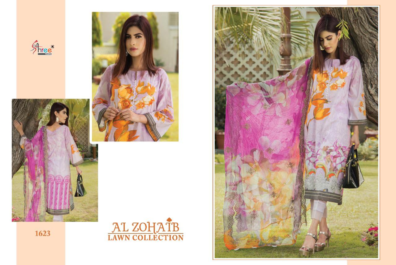 shree fab al zohaib lawn collection cotton exclusive print look siffon dupatta salwar suit catalog