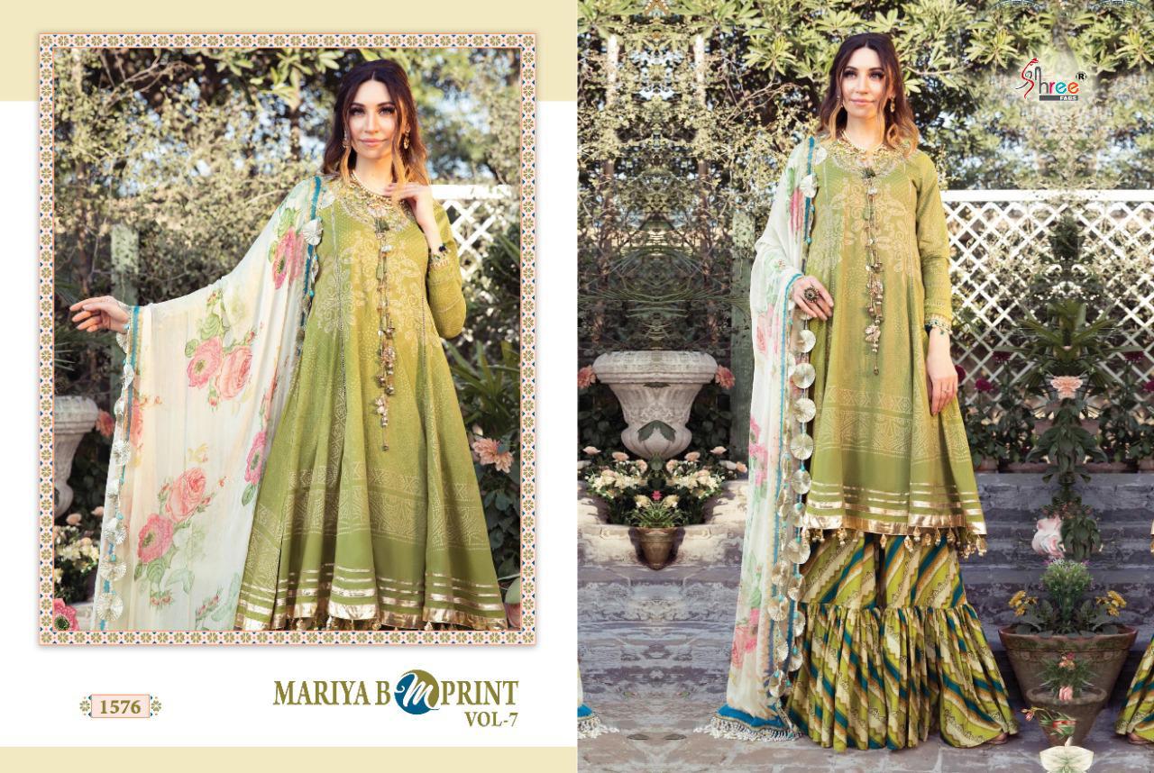 shree fab maria b m print vol 7 pure cambric lawn exclusive colours and print cotton dupatta salwar suit catalog