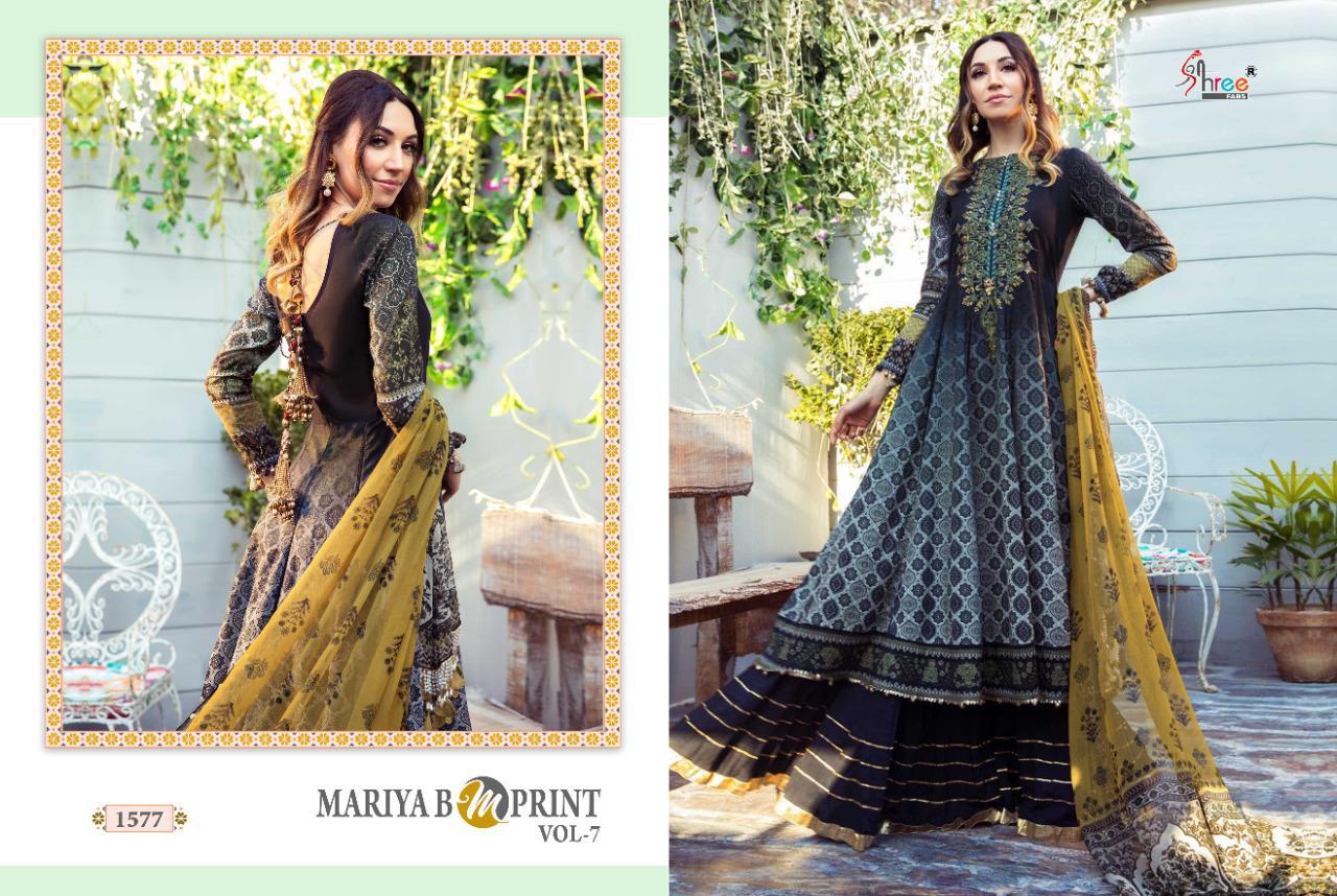 shree fab maria b m print vol 7 pure cambric lawn exclusive colours and print cotton dupatta salwar suit catalog