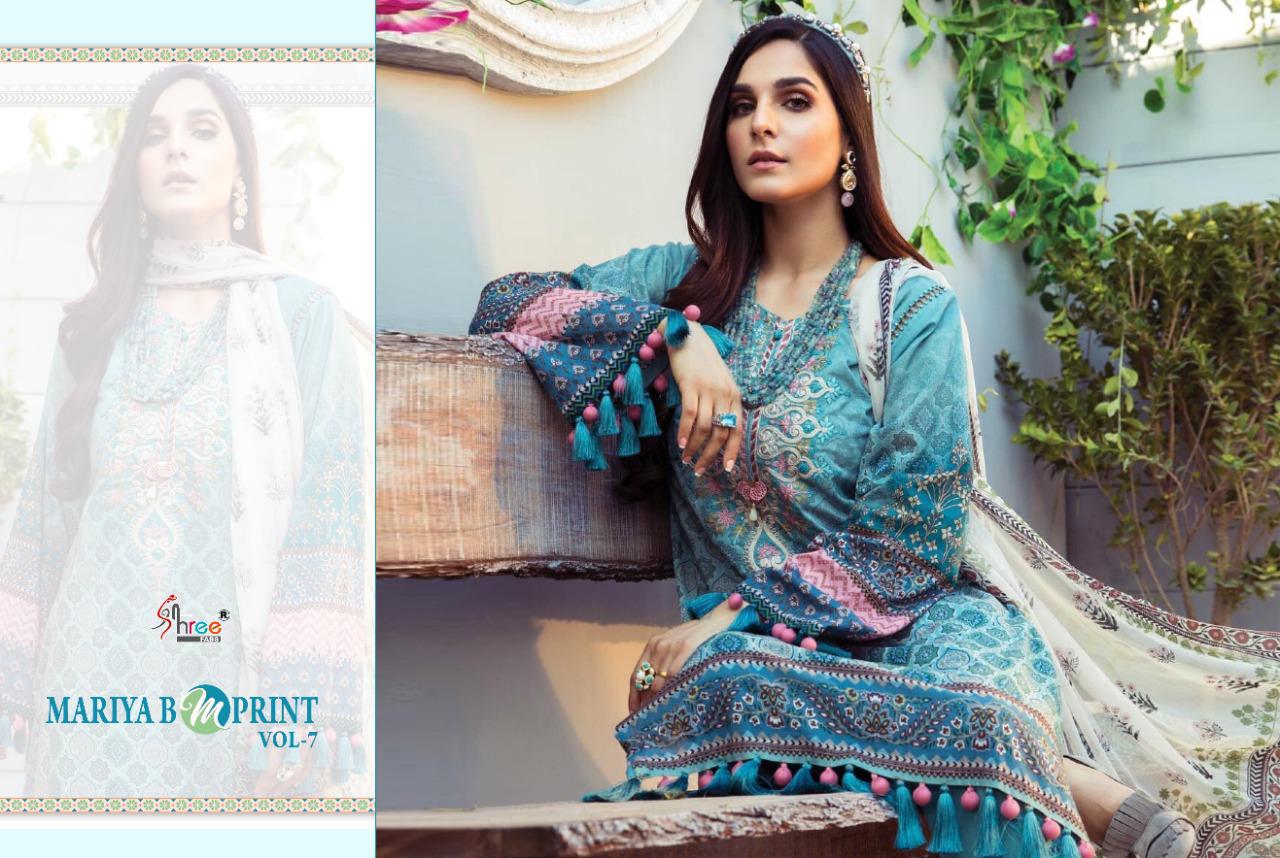 shree fab maria b m print vol 7 pure cambric lawn exclusive colours and print cotton dupatta salwar suit catalog