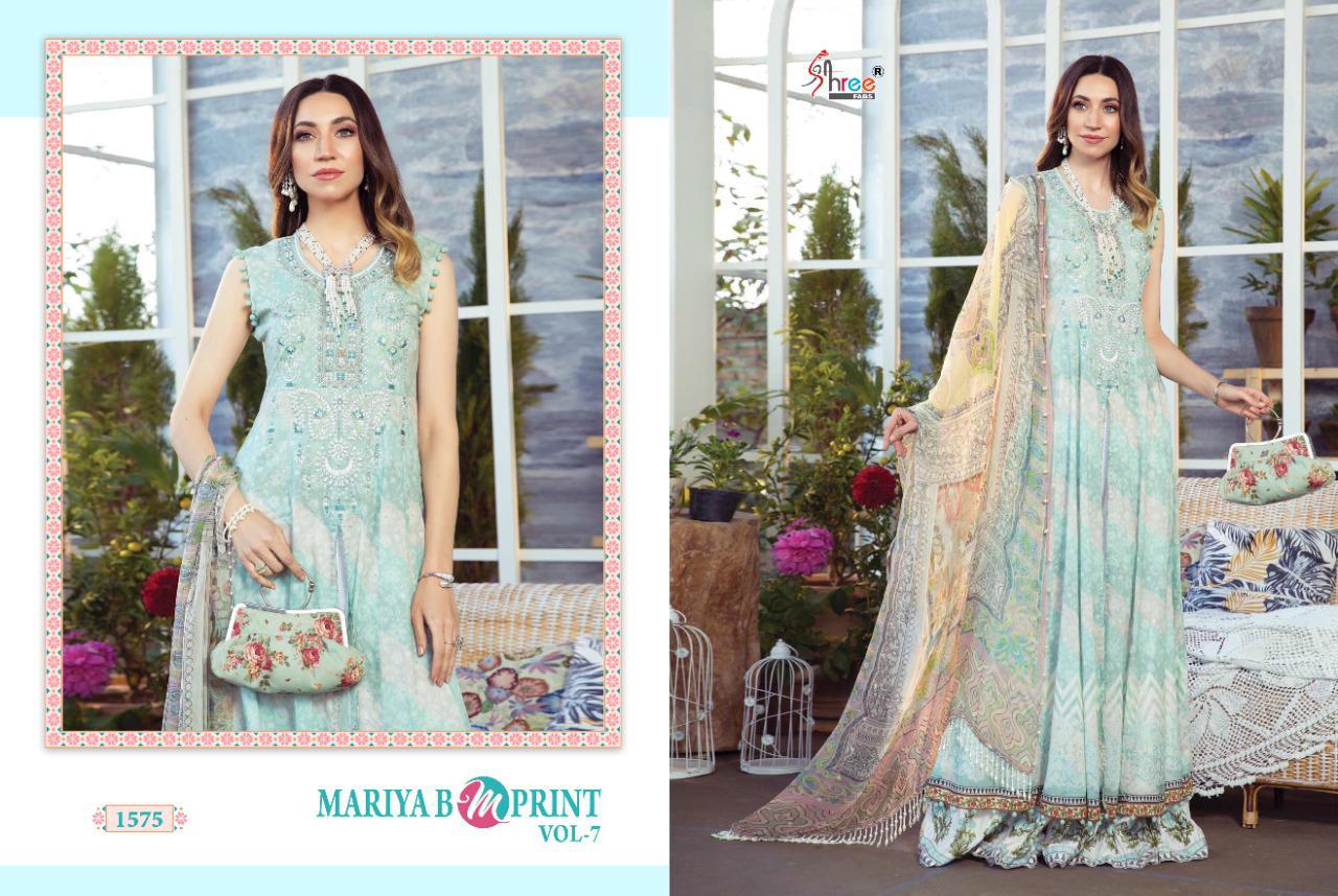 shree fab maria b m print vol 7 pure cambric lawn exclusive colours and print cotton dupatta salwar suit catalog