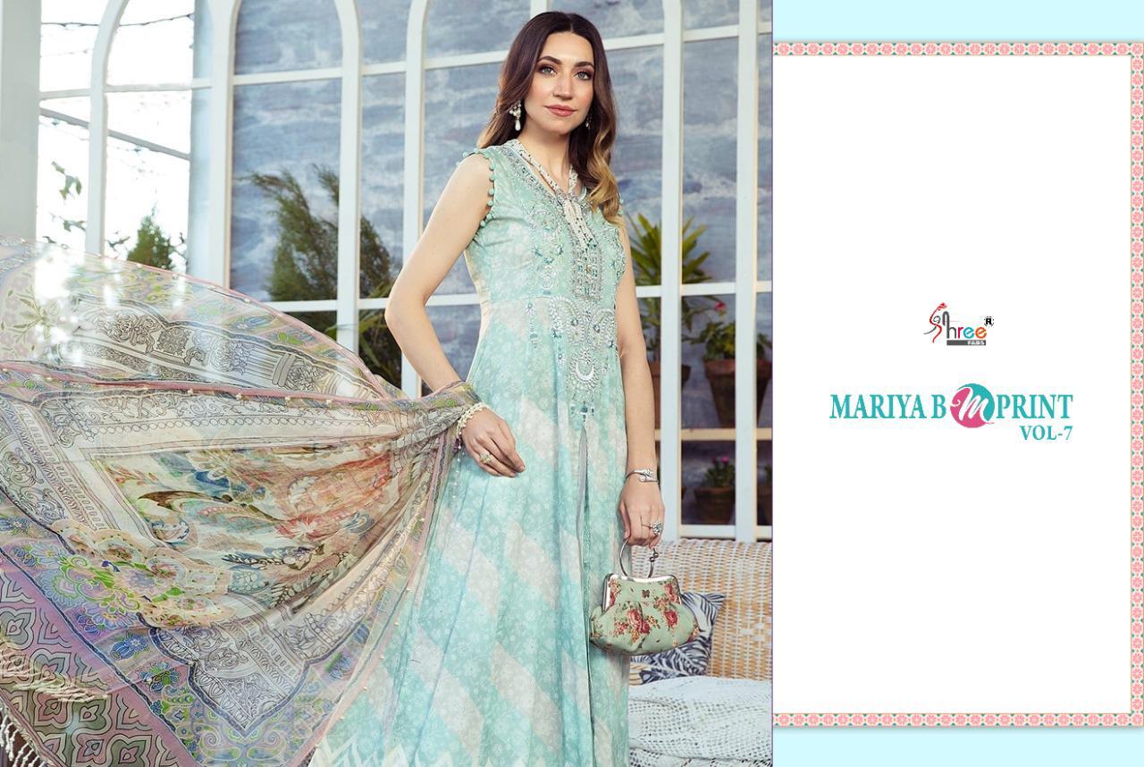 shree fab maria b m print vol 7 pure cambric lawn exclusive colours and print cotton dupatta salwar suit catalog