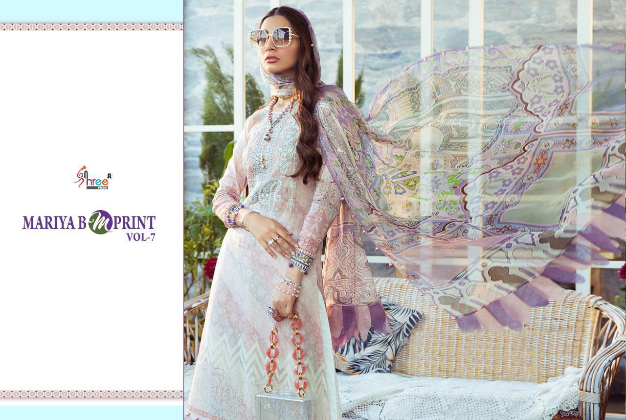 shree fab maria b m print vol 7 pure cambric lawn exclusive colours and print cotton dupatta salwar suit catalog