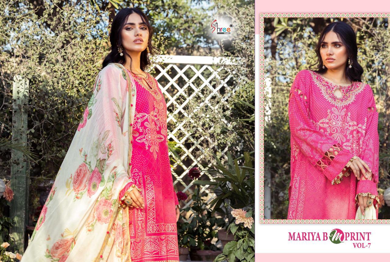 shree fab maria b m print vol 7 pure cambric lawn exclusive colours and print cotton dupatta salwar suit catalog