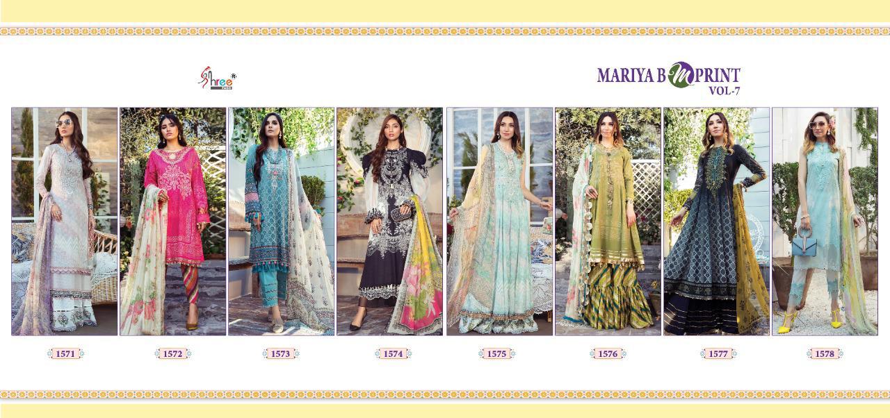 shree fab maria b m print vol 7 pure cambric lawn exclusive colours and print cotton dupatta salwar suit catalog