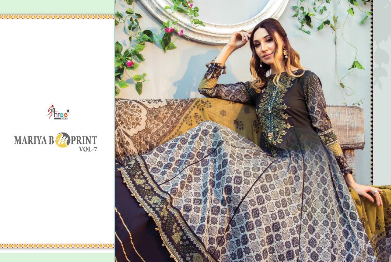 shree fab maria b m print vol 7 pure cambric lawn exclusive colours and print cotton dupatta salwar suit catalog