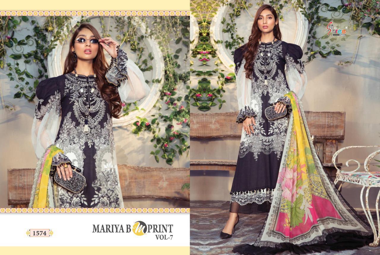 shree fab maria b m print vol 7 pure cambric lawn exclusive colours and print cotton dupatta salwar suit catalog