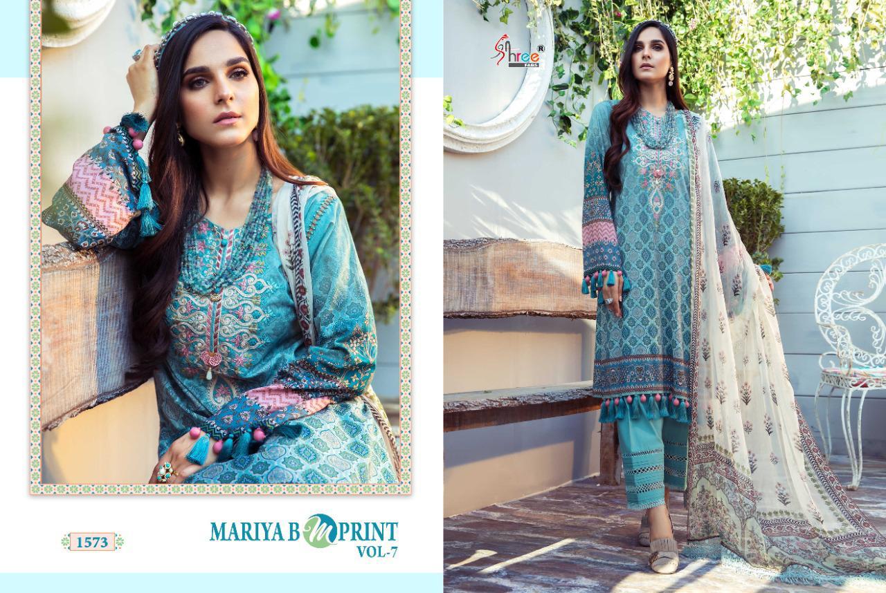 shree fab maria b m print vol 7 pure cambric lawn exclusive colours and print cotton dupatta salwar suit catalog