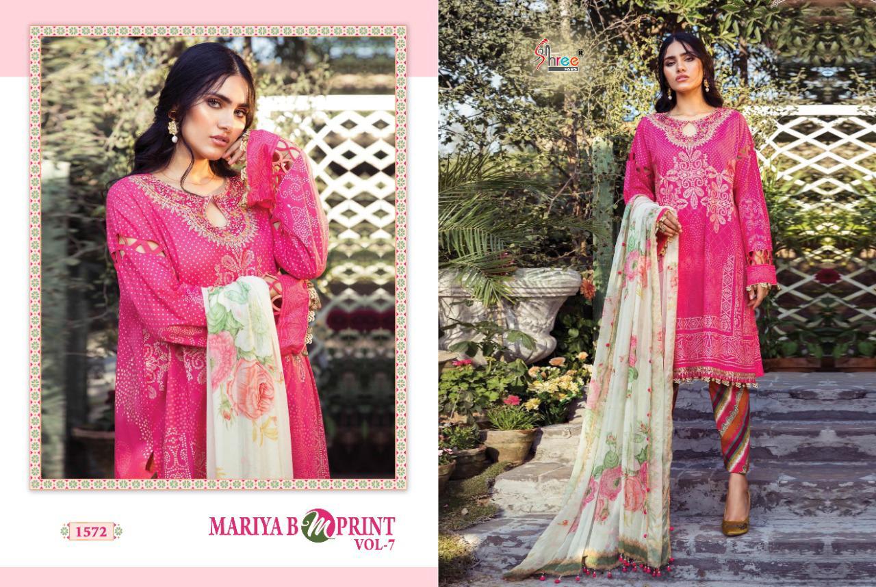 shree fab maria b m print vol 7 pure cambric lawn exclusive colours and print cotton dupatta salwar suit catalog