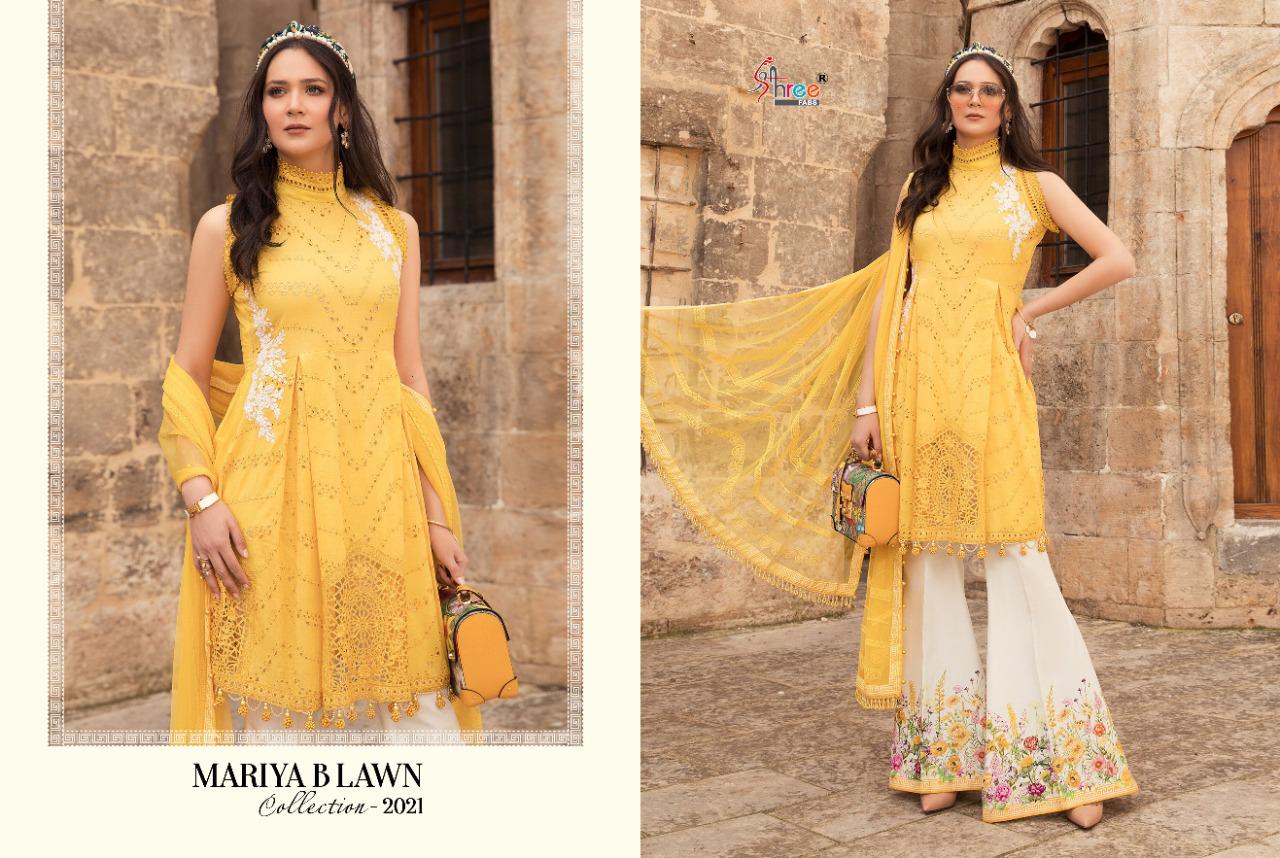 shree fab mariya b lawn collection 2021 exclusive colours and print siffon dupatta salwar suit catalog