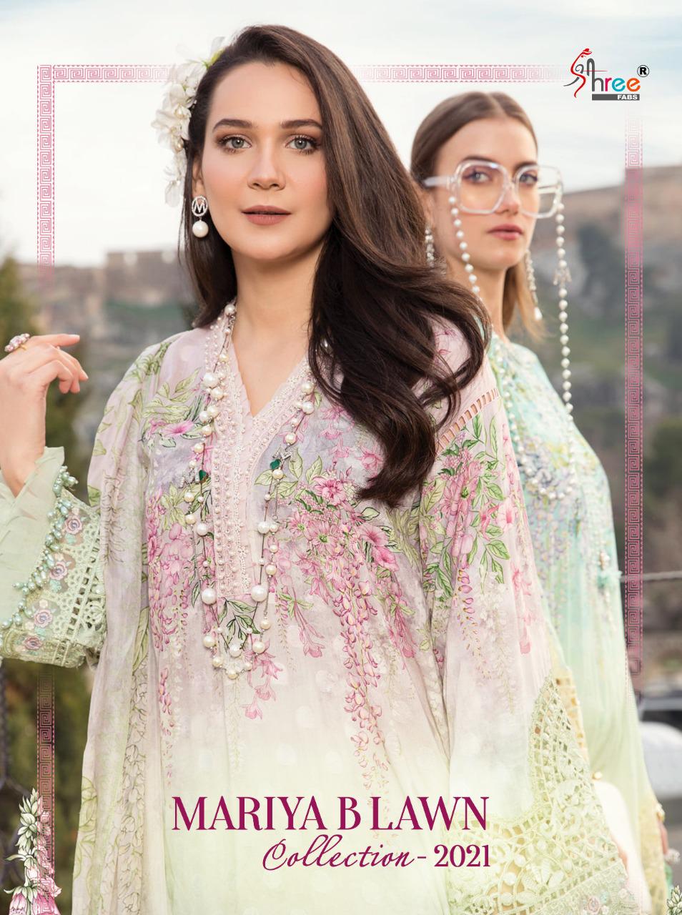 shree fab mariya b lawn collection 2021 exclusive colours and print siffon dupatta salwar suit catalog