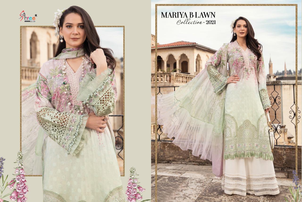 shree fab mariya b lawn collection 2021 exclusive colours and print siffon dupatta salwar suit catalog