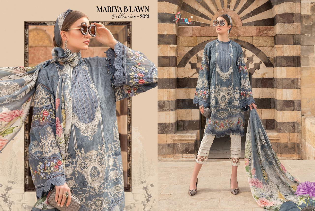 shree fab mariya b lawn collection 2021 exclusive colours and print siffon dupatta salwar suit catalog