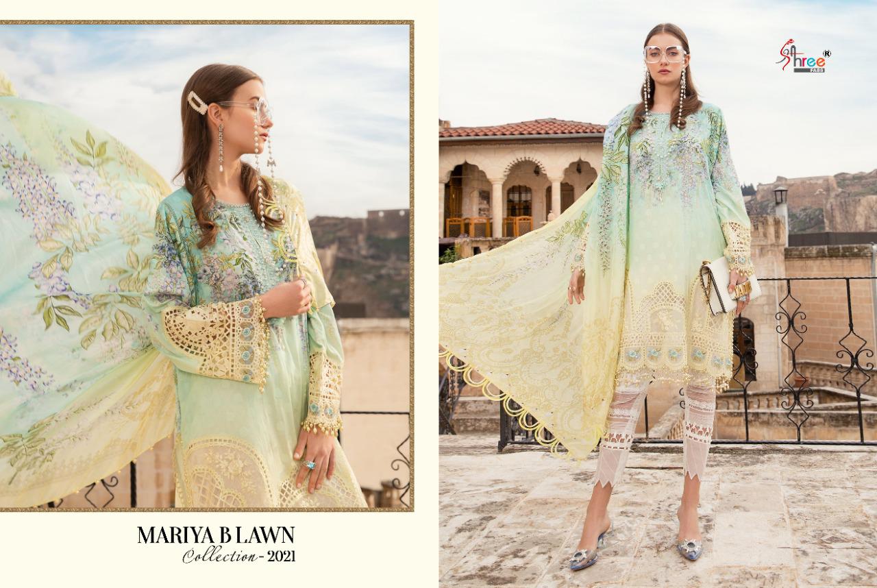 shree fab mariya b lawn collection 2021 exclusive colours and print siffon dupatta salwar suit catalog