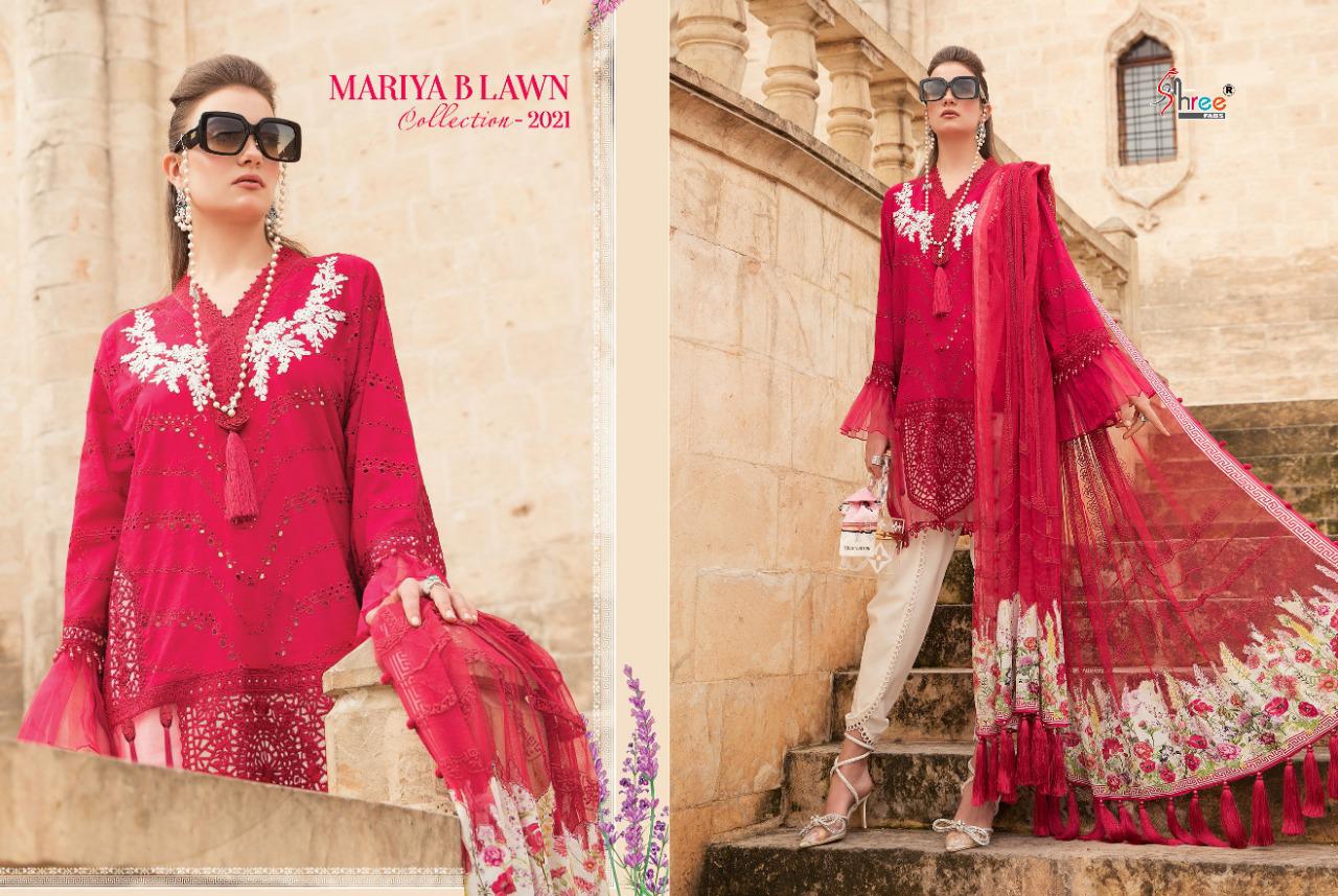 shree fab mariya b lawn collection 2021 exclusive colours and print siffon dupatta salwar suit catalog