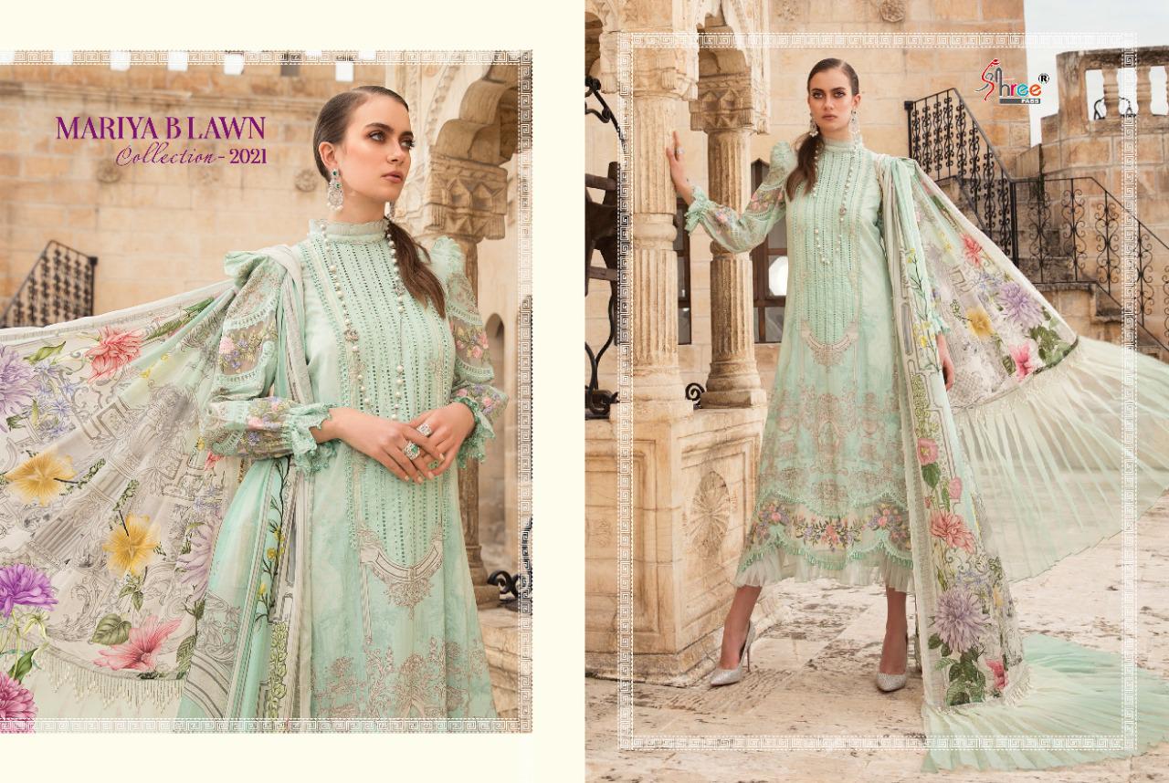 shree fab mariya b lawn collection 2021 exclusive colours and print siffon dupatta salwar suit catalog