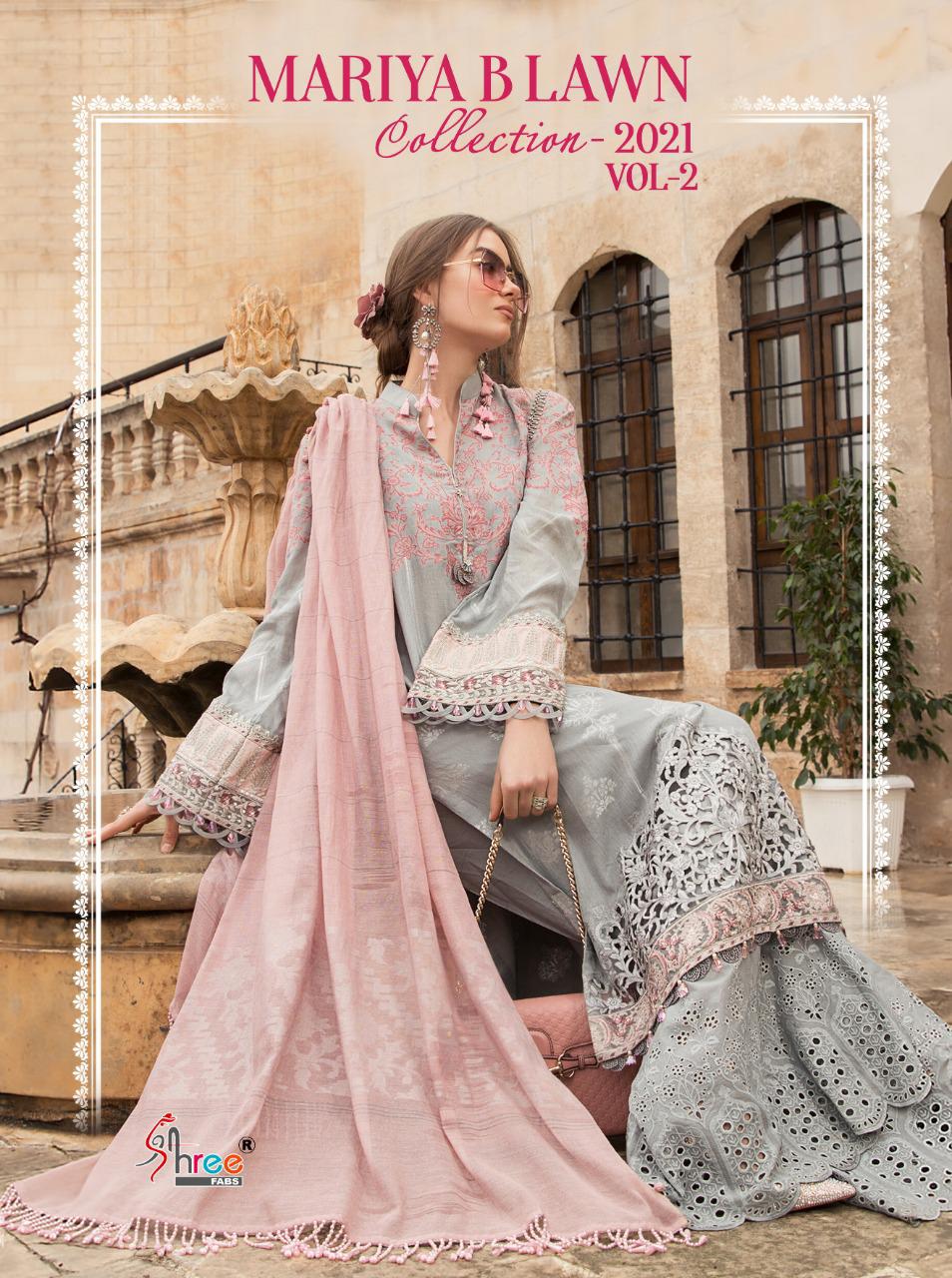 shree fab mariya b lawn collection 2021 vol 2  exclusive colours and print siffon dupatta salwar suit catalog