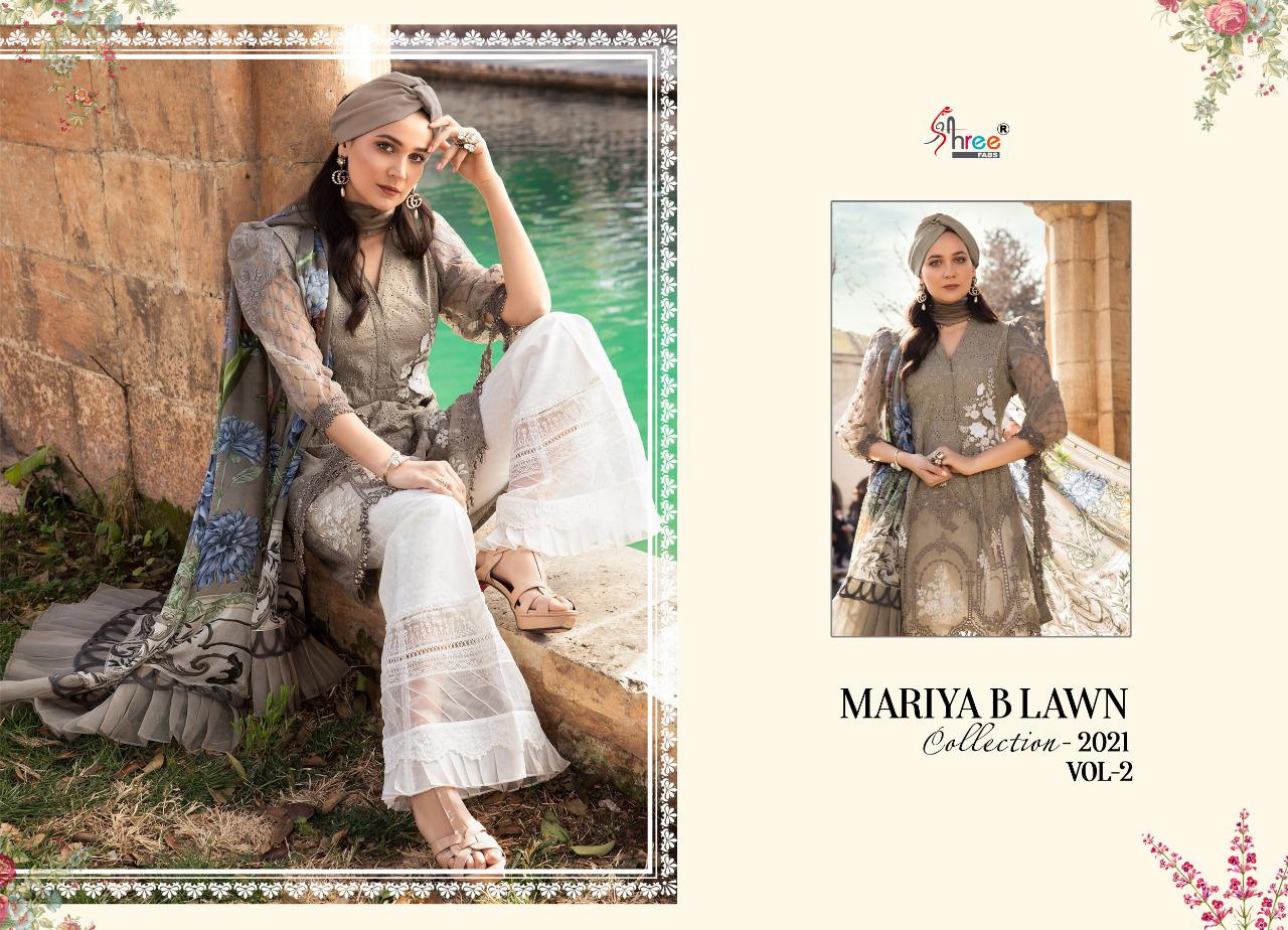 shree fab mariya b lawn collection 2021 vol 2  exclusive colours and print siffon dupatta salwar suit catalog