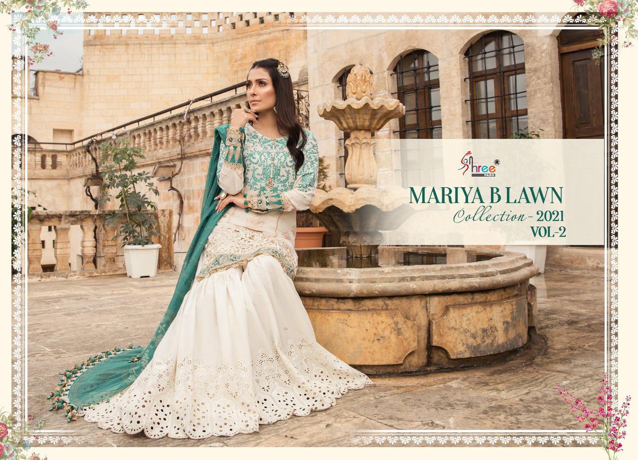 shree fab mariya b lawn collection 2021 vol 2  exclusive colours and print siffon dupatta salwar suit catalog