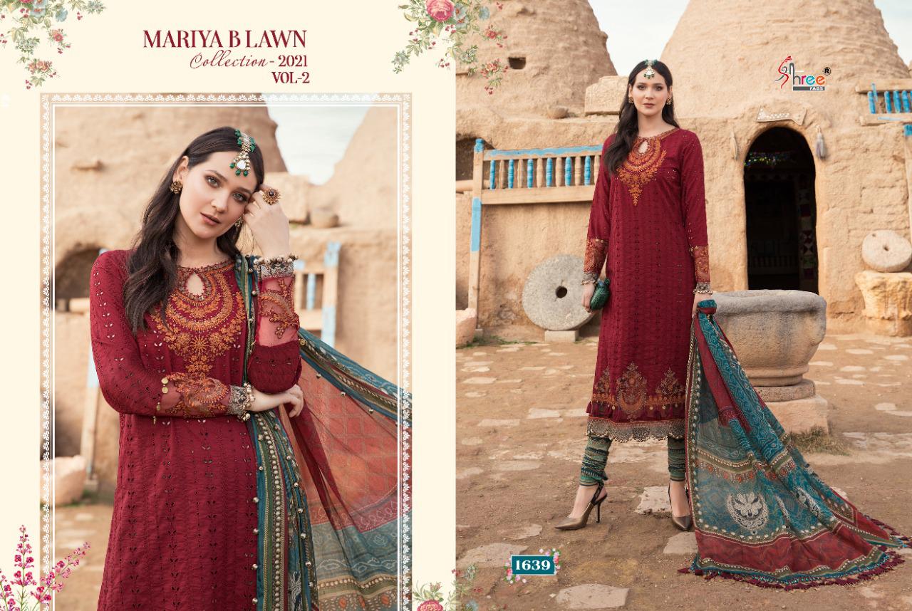 shree fab mariya b lawn collection 2021 vol 2  exclusive colours and print siffon dupatta salwar suit catalog