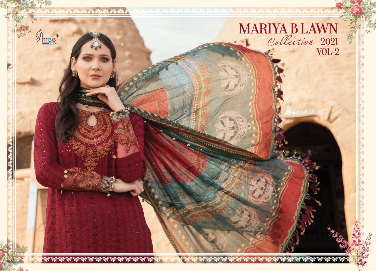 shree fab mariya b lawn collection 2021 vol 2  exclusive colours and print siffon dupatta salwar suit catalog