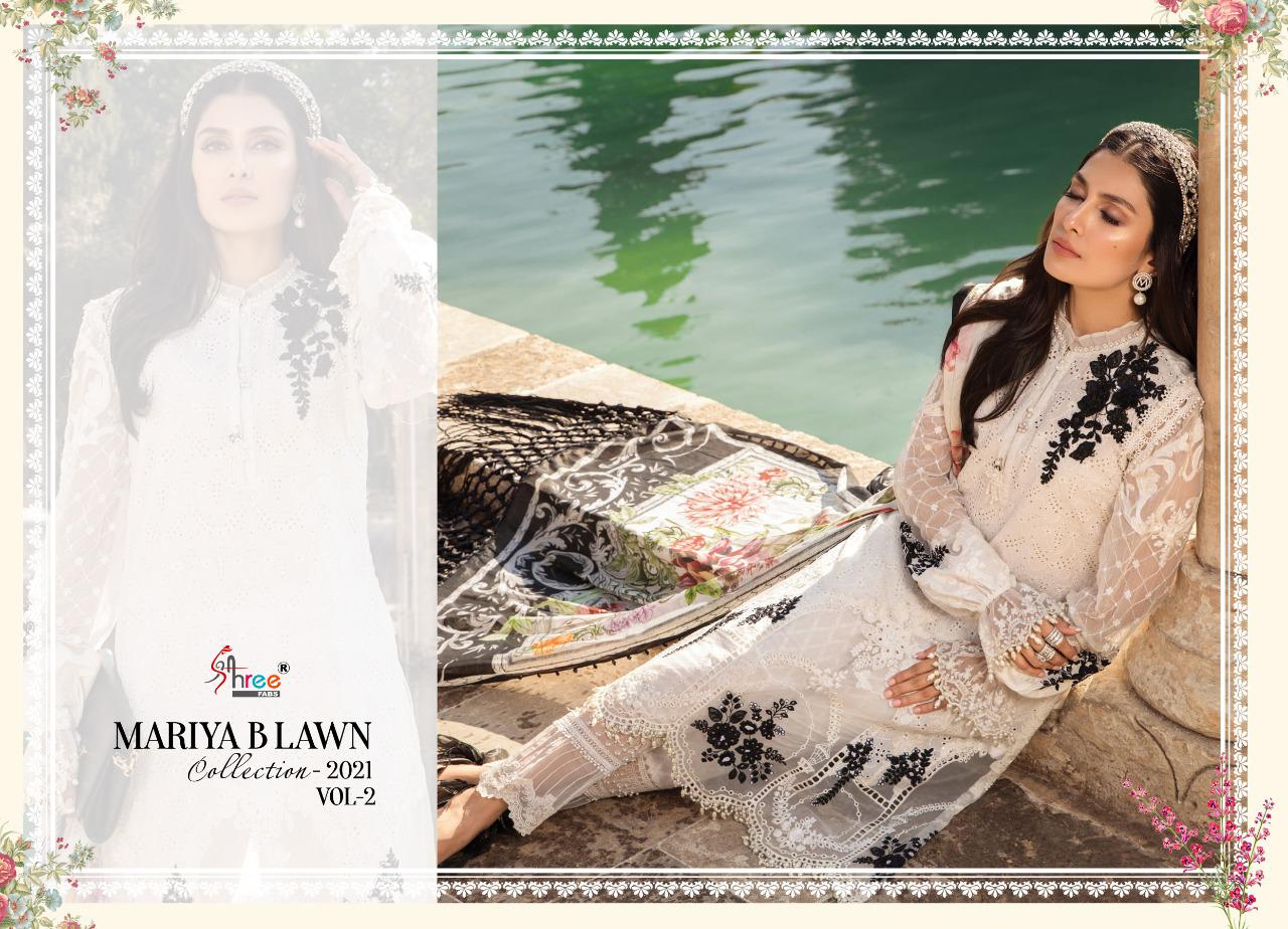 shree fab mariya b lawn collection 2021 vol 2  exclusive colours and print siffon dupatta salwar suit catalog