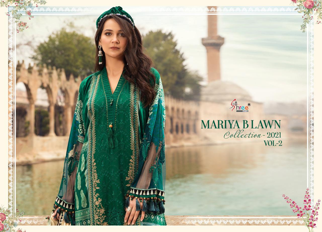 shree fab mariya b lawn collection 2021 vol 2  exclusive colours and print siffon dupatta salwar suit catalog