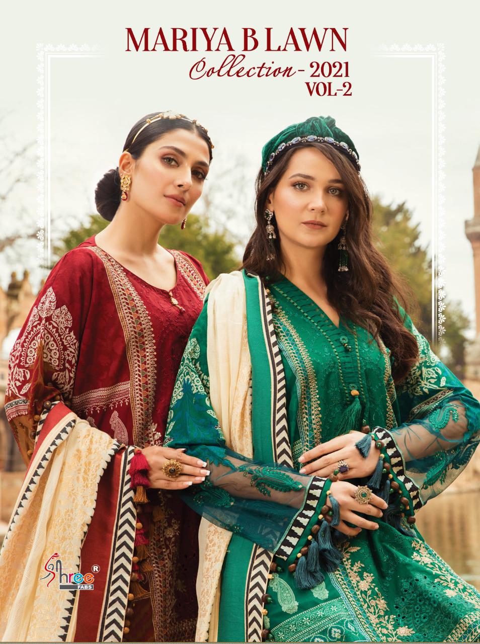 shree fab mariya b lawn collection 2021 vol 2  exclusive colours and print siffon dupatta salwar suit catalog