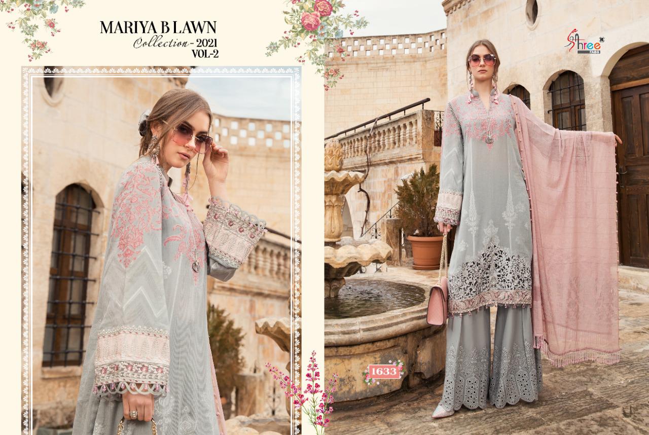 shree fab mariya b lawn collection 2021 vol 2  exclusive colours and print siffon dupatta salwar suit catalog