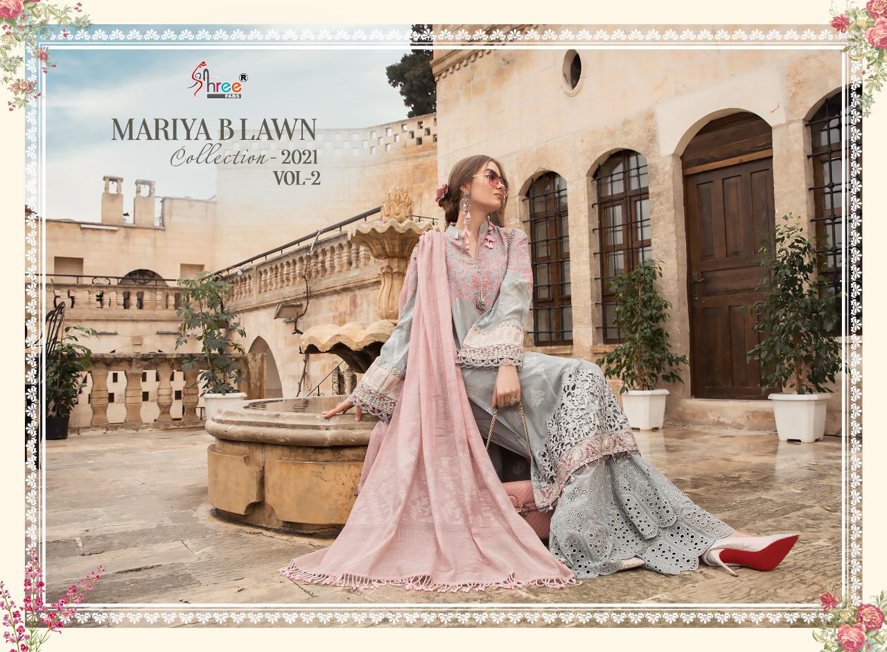 shree fab mariya b lawn collection 2021 vol 2  exclusive colours and print siffon dupatta salwar suit catalog