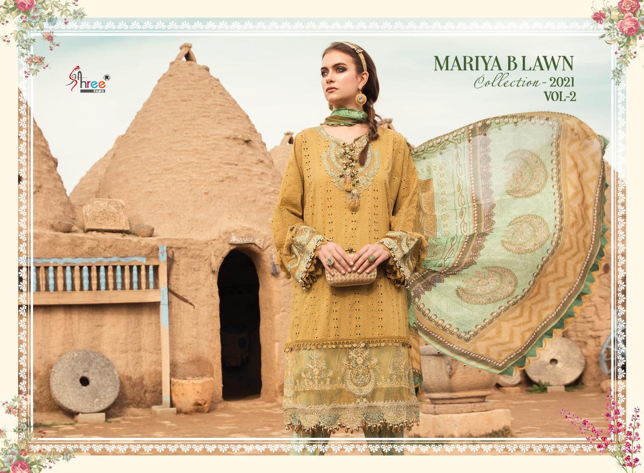 shree fab mariya b lawn collection 2021 vol 2  exclusive colours and print siffon dupatta salwar suit catalog